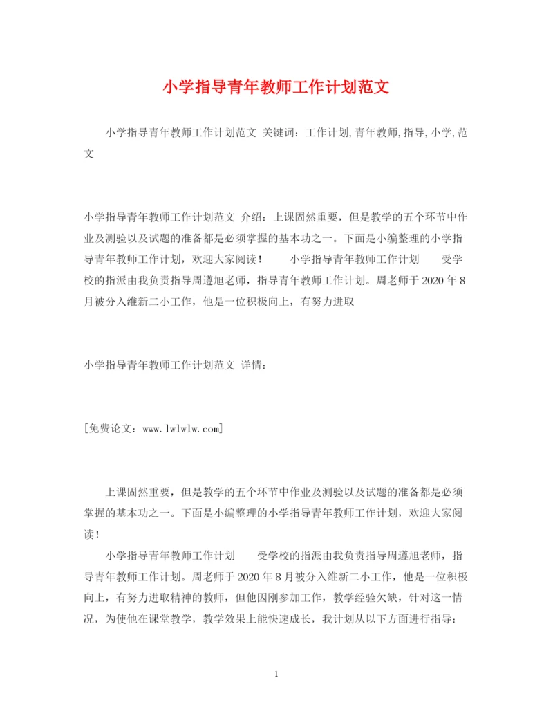 精编之小学指导青年教师工作计划范文.docx