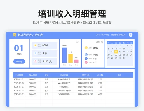 全年培训费收入明细管理