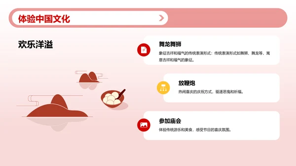 红色插画迎接新年春节习俗与文化PPT模板