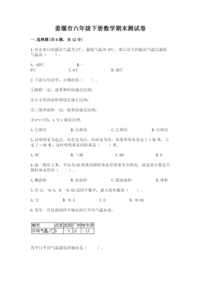 姜堰市六年级下册数学期末测试卷精编.docx
