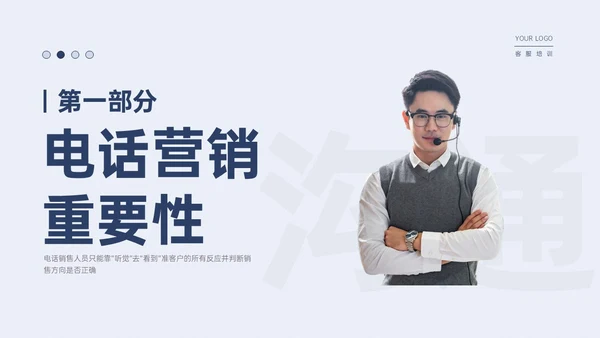 蓝色简约实拍商务电话销售培训沟通技巧培训PPT课件