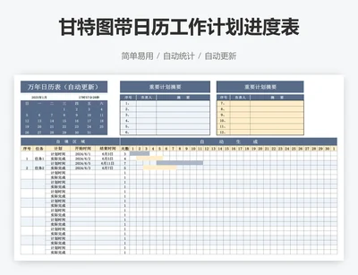 甘特图带日历工作计划进度表