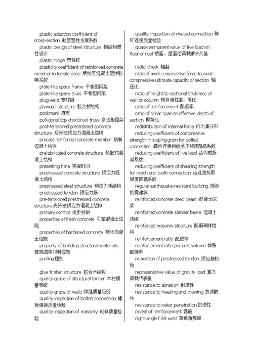 建筑专业及钢结构专业词汇-中英文对照