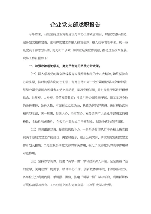 企业党支部述职报告word模板