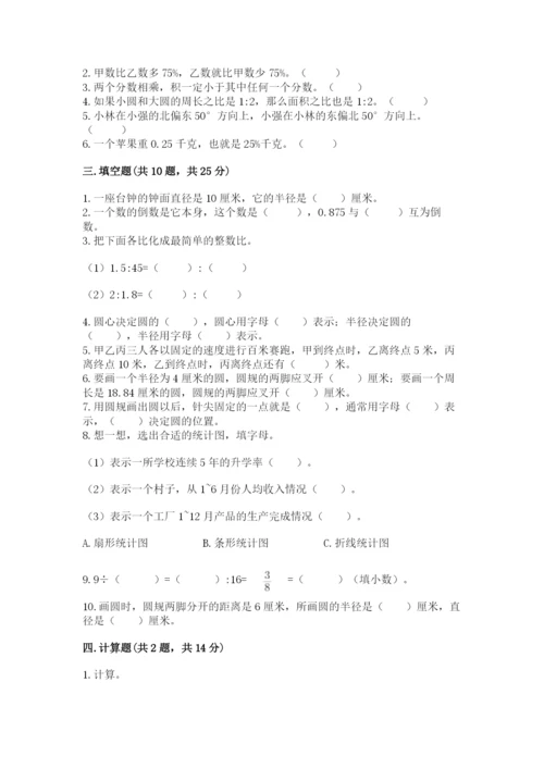 人教版六年级上册数学期末测试卷及答案1套.docx