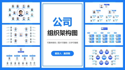 蓝色简约公司组织架构图通用PPT模板