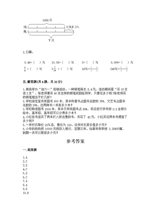 苏教版六年级上册数学第六单元 百分数 测及答案【基础+提升】