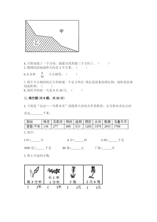 小学数学三年级下册期末测试卷精品（考点梳理）.docx