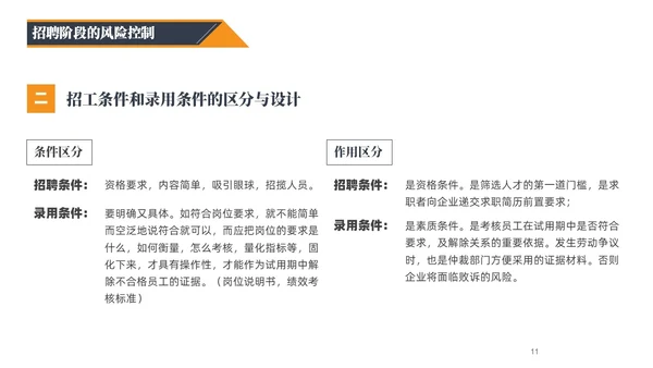 蓝橙黑三色简约风企业用工防范风险PPT