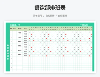 餐饮部排班表