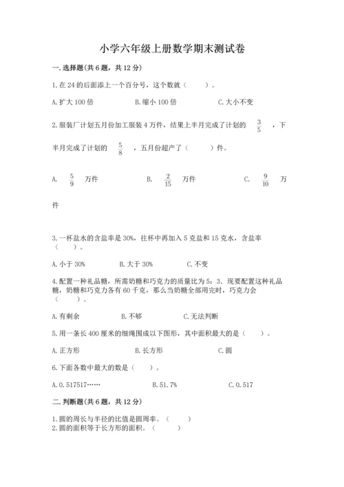 小学六年级上册数学期末测试卷含完整答案（夺冠系列）.docx