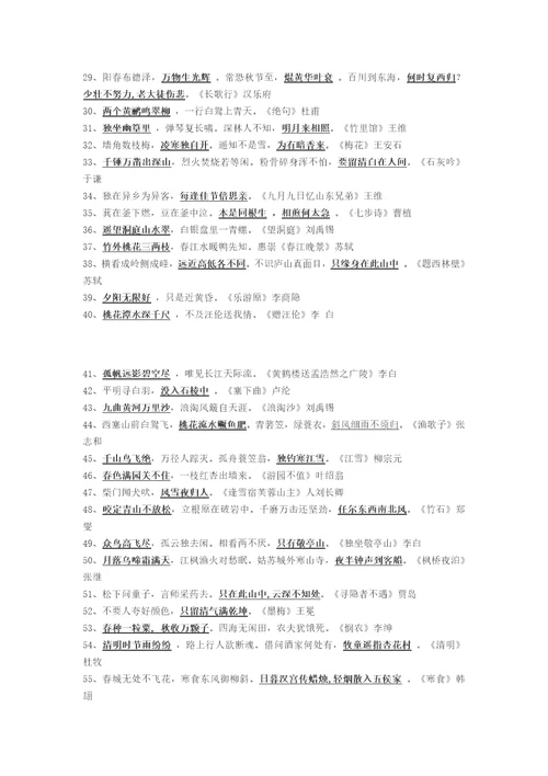 2019年小学古诗词必考80题填空题附答案