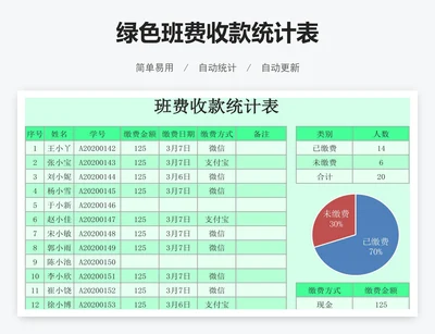 绿色班费收款统计表