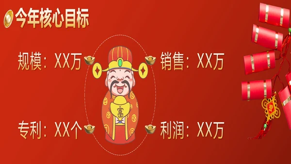 红色喜庆宽屏中国风开门大吉带内容PPT模板