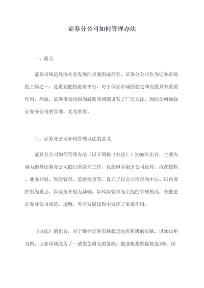 证券分公司如何管理办法