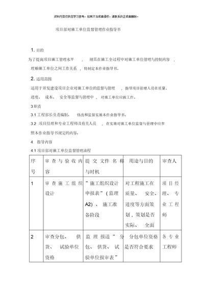 项目部对施工单位监督管理作业指导书