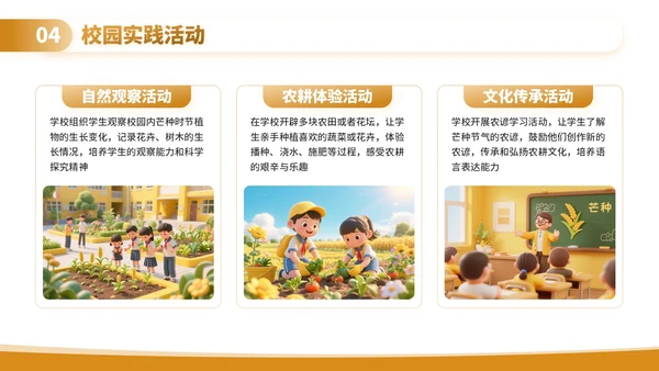 黄色3D卡通芒种节气课堂上的自然与农耕文化PPT模板