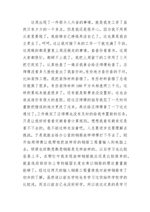 工程造价实习周记总结300字（15篇）范文.docx