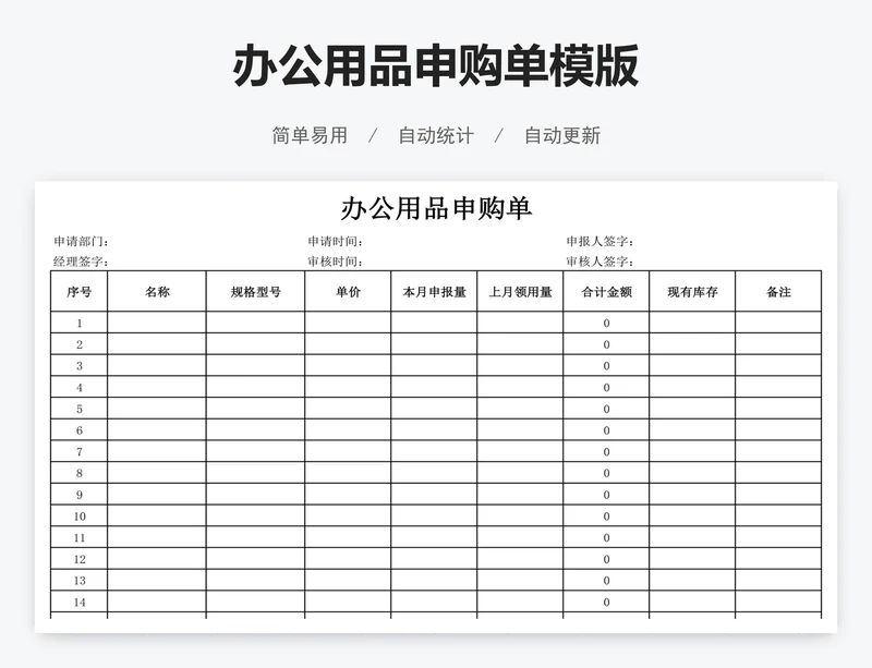 办公用品申购单模版