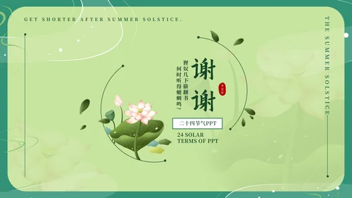 绿色淡雅中国风二十四节气夏至PPT模板