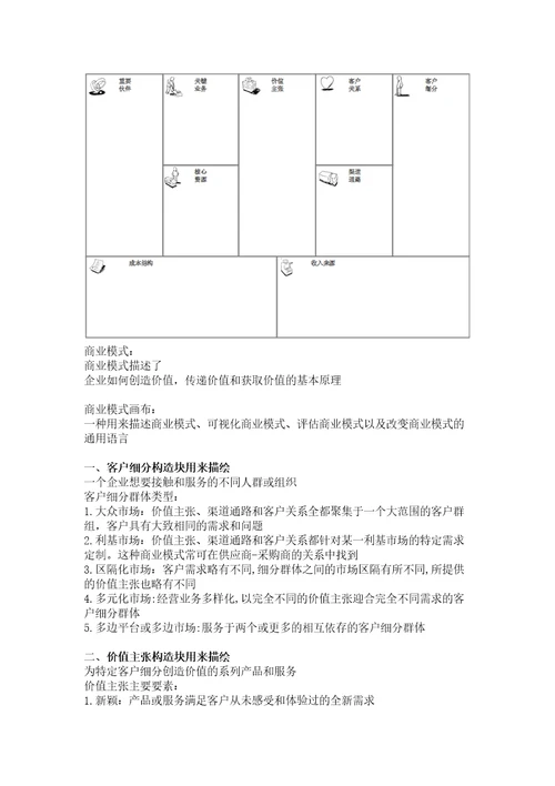 商业模式画布九宫图标准版