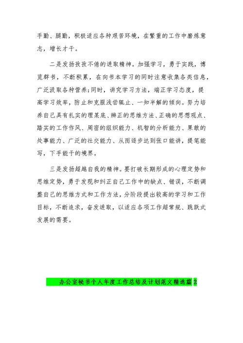2019年办公室秘书个人年度工作总结及计划范文两份