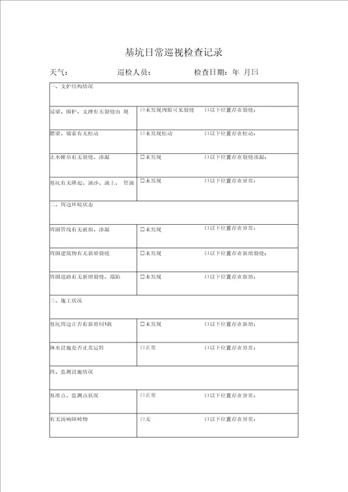 基坑日常巡视检查记录