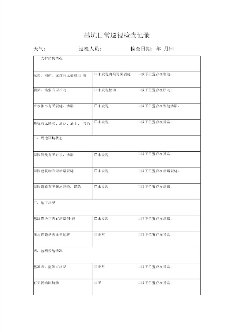 基坑日常巡视检查记录