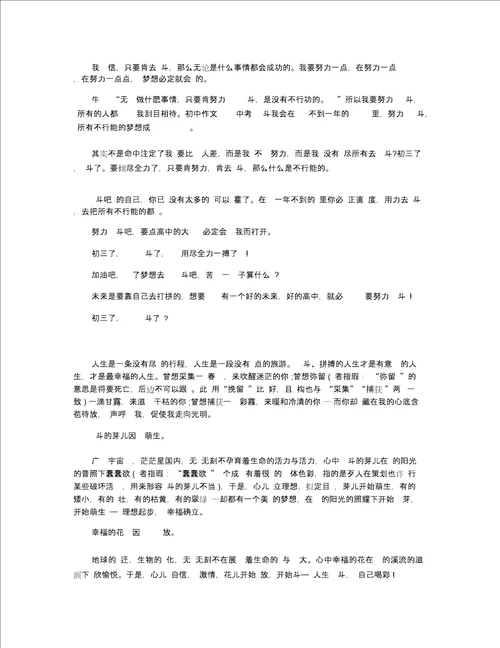 2020关于中考奋斗作文5篇
