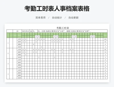 考勤工时表人事档案表格