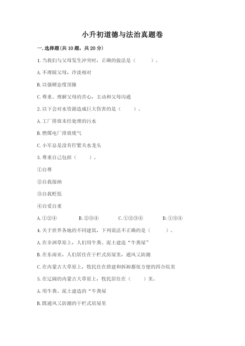 小升初道德与法治真题卷附答案【模拟题】.docx