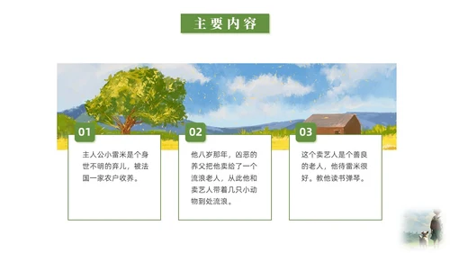 绿色水彩插画苦儿流浪记读书分享会PPT课件