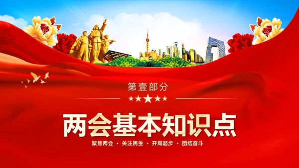 红色飘带大气党课全面学习解读我国两会PPT