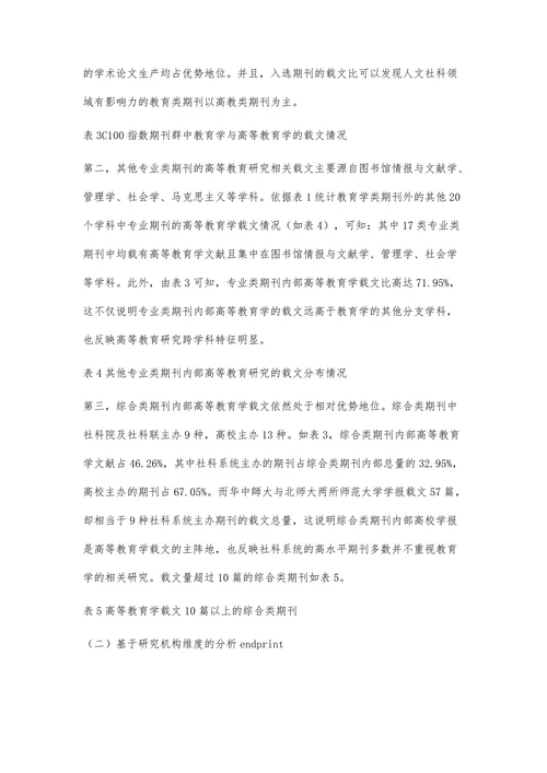 高等教育学学科学术论文生产现状的多维分析