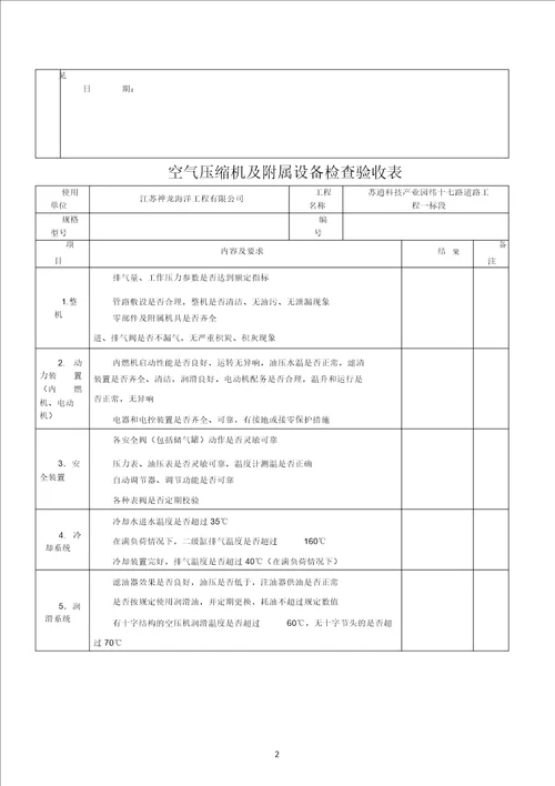机械设备进场检查验收表格范例