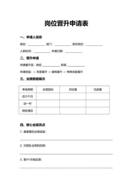 人资行政岗位晋升申请表（业绩导向）