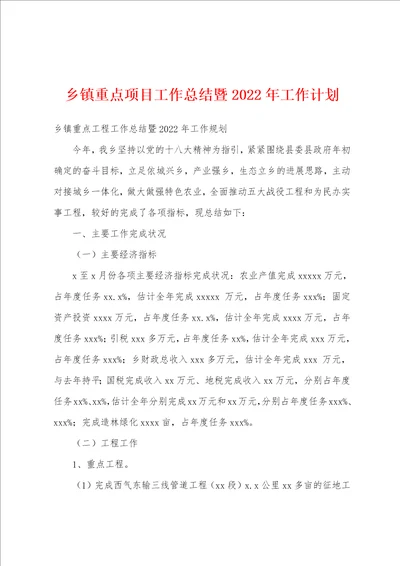 乡镇重点项目工作总结暨2022年工作计划