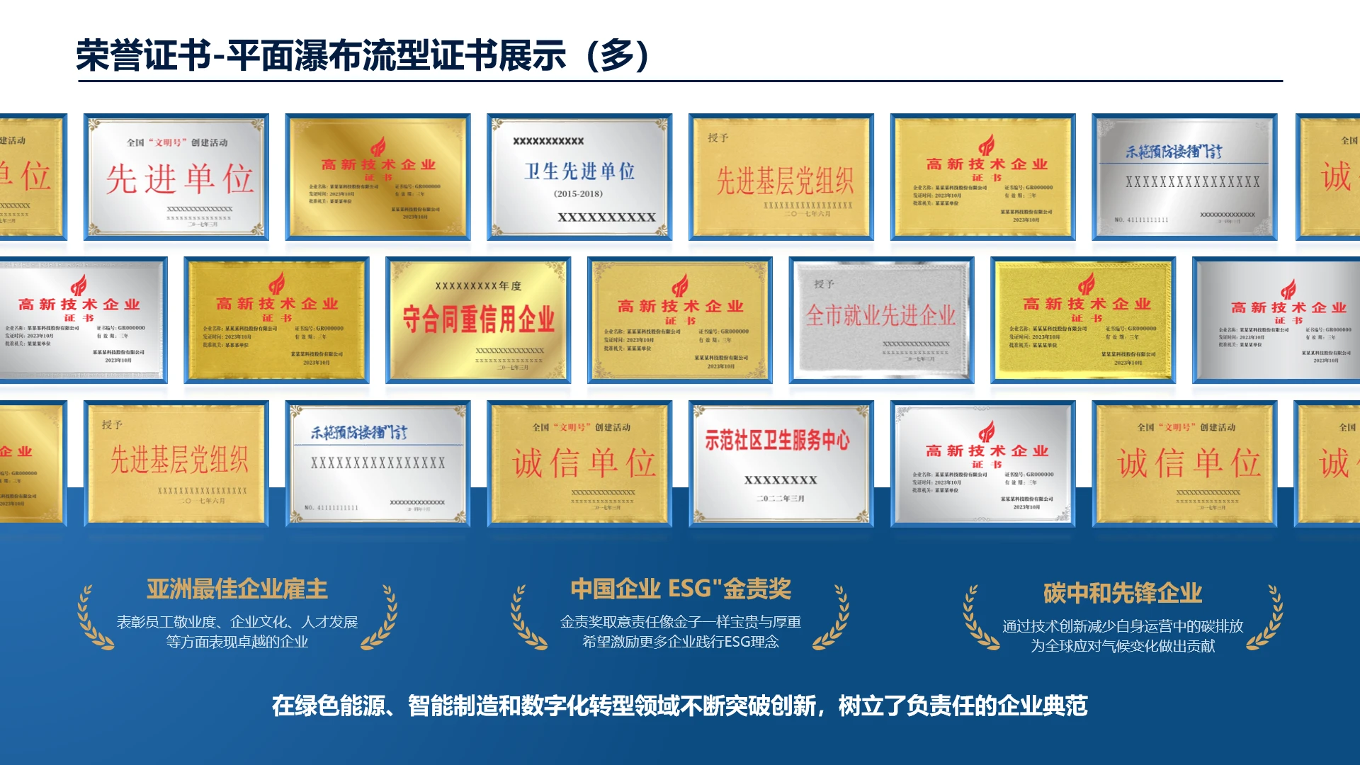 高端大气创意图文排版荣誉证书企业荣誉墙展示平面瀑布流