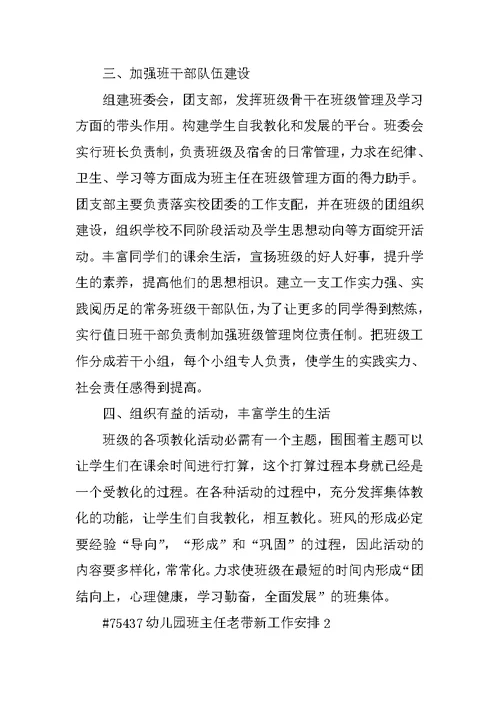 幼儿园班主任老带新工作计划