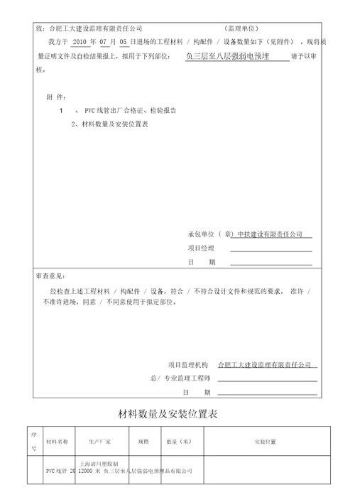 工程材料设备报审表