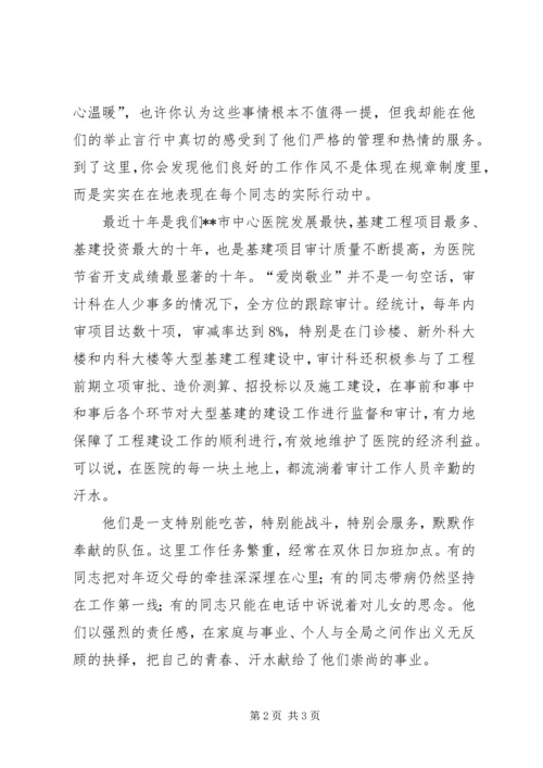 医院审计工作者爱岗敬业个人发言稿.docx