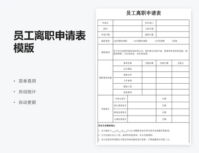 员工离职申请表模版