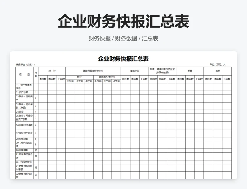企业财务快报汇总表