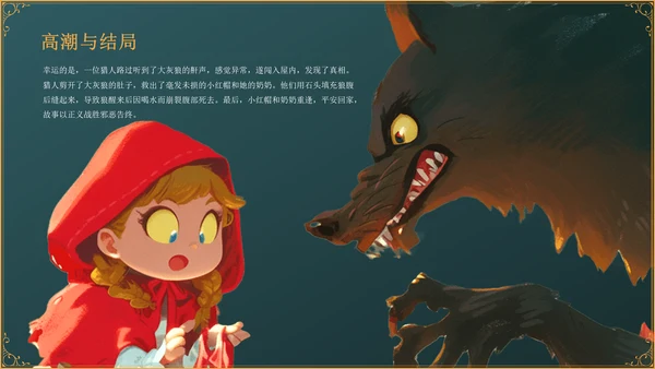 绿色复古风《小红帽》童话经典PPT模板