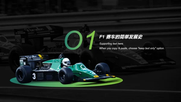 绿色赛事研究之F1方程式赛车赛事介绍PPT素材
