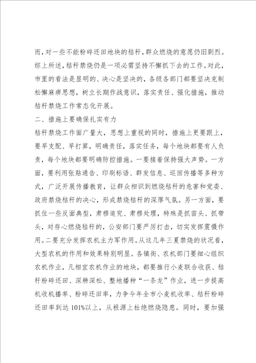 在全市三夏生产暨秸秆禁烧工作会议上的讲话