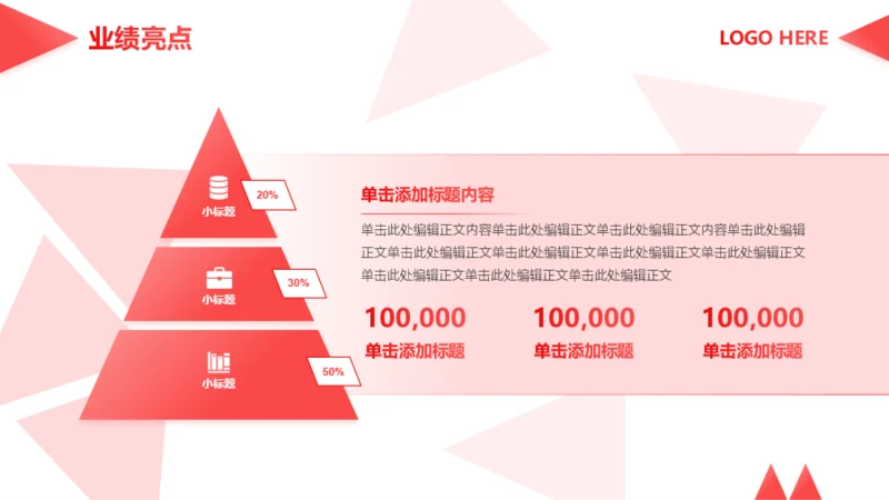 红色渐变金字塔7项业绩亮点