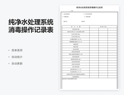 纯净水处理系统消毒操作记录表