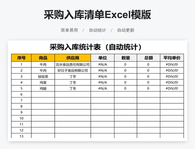 采购入库清单Excel模版