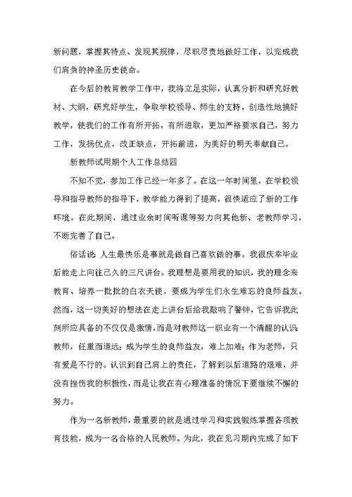 新教师试用期个人工作总结2021
